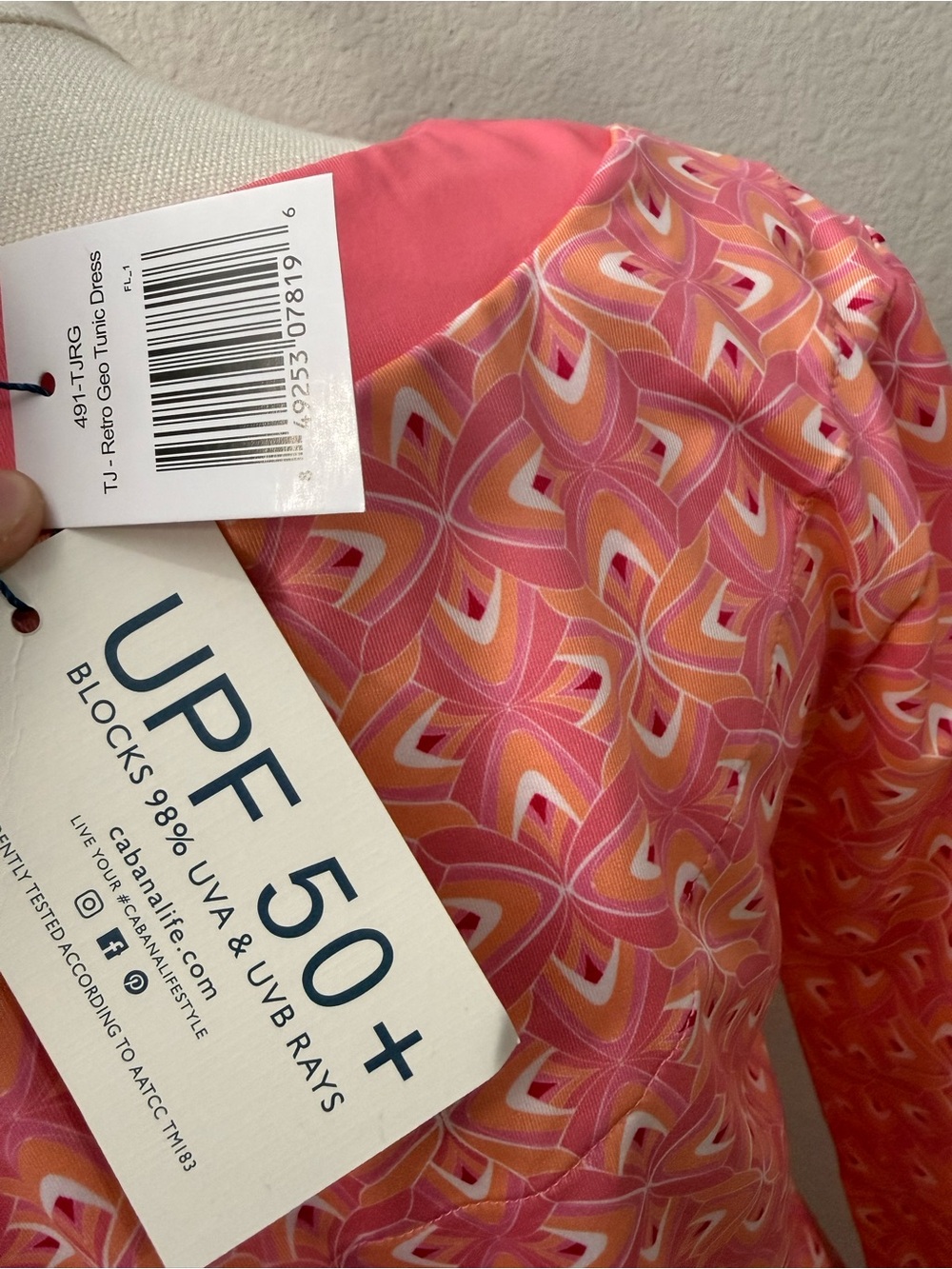 Cabana Life Pink Retro Geometric Tunic Dress UPF 50+ Summer Beach - Picture 3 of 4